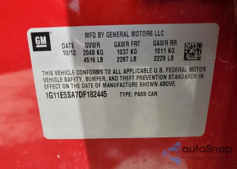 2013 Chevrolet Malibu 2Lt z USA, uszkodzony, nr VIN 1G11E5SA7DF182445